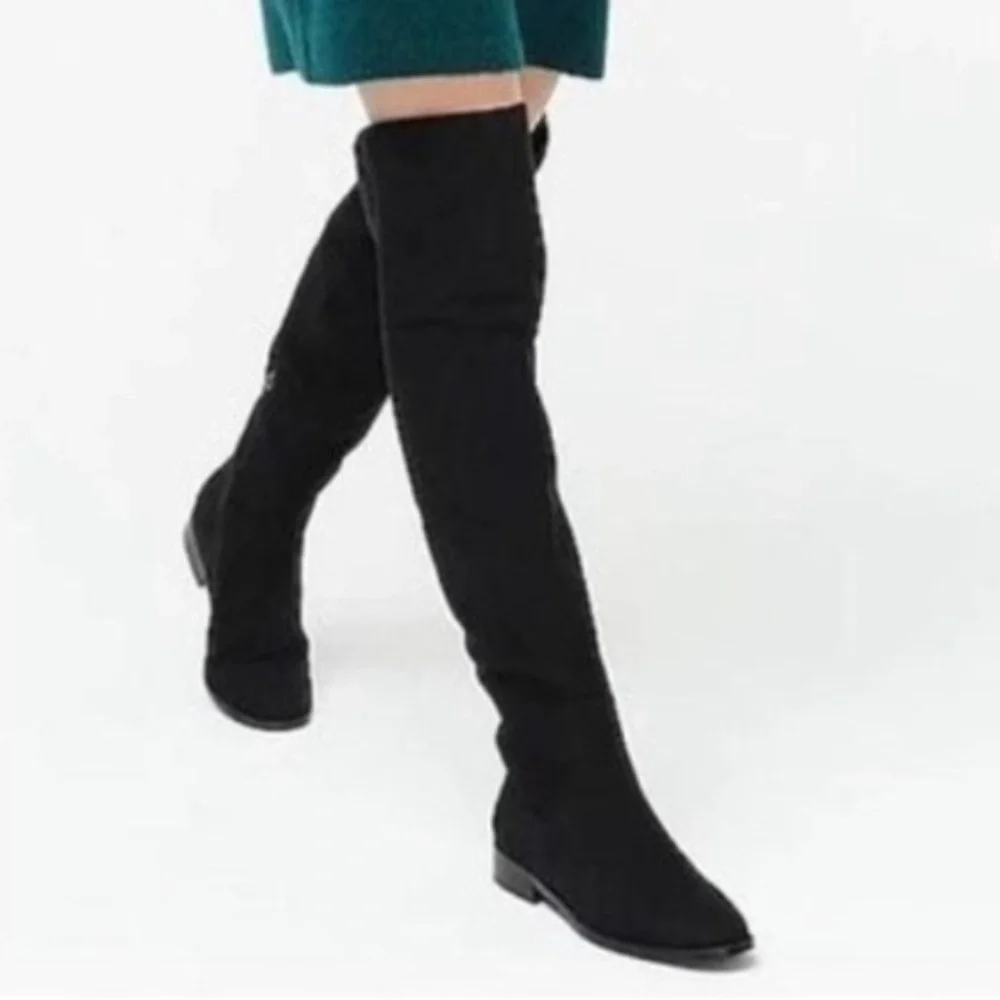 J.Crew Factory Women Size 7 Black Faux Microsuede Classic Over-the-knee Boots